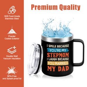 Lifecapido Stepmom Gifts - I Smile Because You are My Stepmom 12oz Stainless Steel Insulated Coffee Mug, Funny Mother's Day Birthday Christmas Gift for Stepmom Bonus Mom Stepmother, Rose Gold