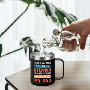 Lifecapido Stepmom Gifts - I Smile Because You are My Stepmom 12oz Stainless Steel Insulated Coffee Mug, Funny Mother's Day Birthday Christmas Gift for Stepmom Bonus Mom Stepmother, Rose Gold
