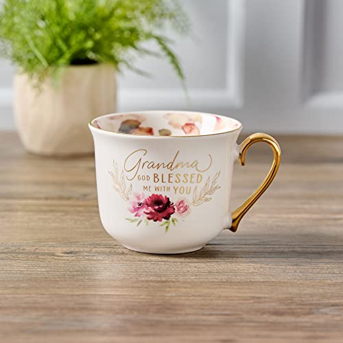 Christian Art Gifts Ceramic Scripture Coffee and Tea Mug for Grandmothers 13 oz Floral Pink Lead-free Inspirational Bible Verse Mug - Blessed is the One Who Trusts in the Lord - Jeremiah 17:7