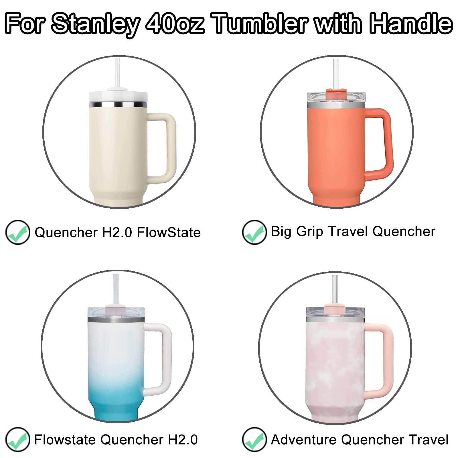Tumbler Lids for Stanley Cup, 2 Pack Replacement Lids Fit Stanley Quencher 40oz Tumbler with Handle, Spill Proof Tumbler Cover for Stanley Cup Accessories. (Grey-2.0 Version)