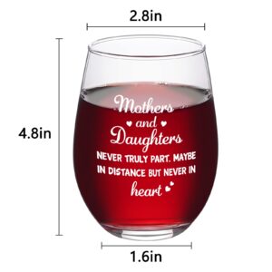 DAZLUTE Mothers Day Gifts, Mothers and Daughters Never Truly Part Maybe in Distance Stemless Wine Glass for Mom Stepmom Bonus Mom Mother in Law Birthday Christmas, Mother Day Gifts from Daughter, 17Oz