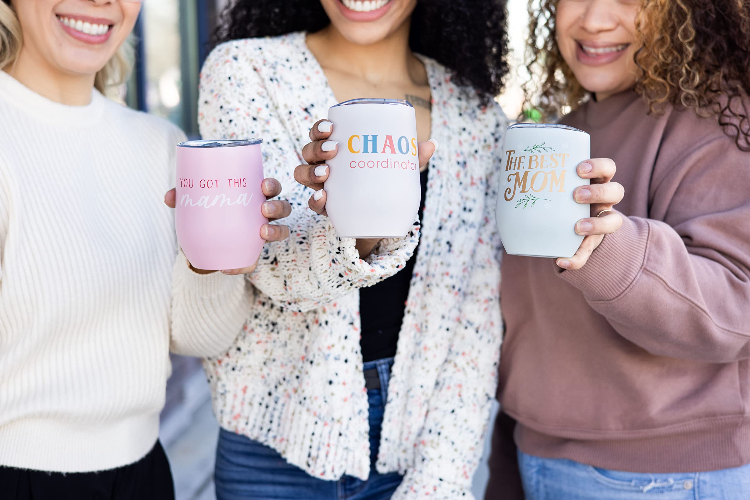 Pearhead You Got This Mama Stainless Steel Wine Tumbler with Press-In and Slide Locking Lid, Cute Motherhood Stemless Wine Glass Tumbler Mug, New Mom Accessory, 12oz