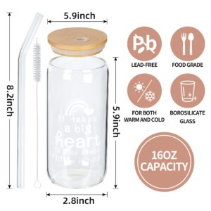 Kolewo4ever 6pcs Teacher Gifts For Women Appreciation Teacher Gift Beer Can Glass Iced Coffee Glass Cup with Bamboo Lid and Metal Straw