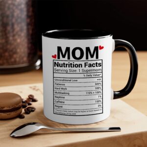 2IMT Mom Nutrition Facts Mug - Best Mom Mug Funny Mugs For Mom - Mother's Day Coffee Mug For Mom from Son - Cool Mom Mug Nutrition Facts Mug for Mom Mothers Coffee Mug - Black Accent Mug 11oz