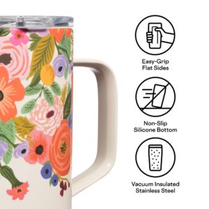 Corkcicle Rifle Paper Co. Triple Insulated Coffee Mug with Lid, Stainless Steel Camping Tumbler with Handle, Hot for 3+ Hours, BPA Free, Garden Party Cream, 16 oz