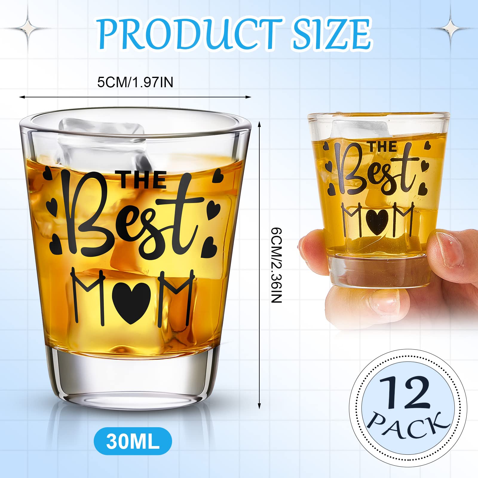 Nuanchu 12 Pieces Shot Glass 2 oz Clear Shot Glass Set Gift for Birthday Anniversary (Mom)