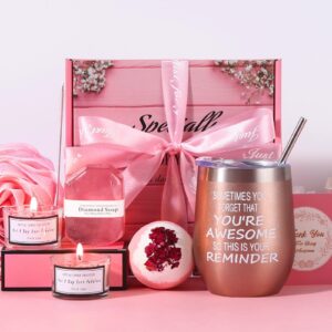 strjoyny valentines day birthday gifts spa bath set box gift wine tumbler basket self care mother's day presents gift for her, wife, mom, sisters, female, besties, friends, women