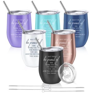sieral 6 pcs thank you appreciation gifts for employees 12 oz may you be proud tumbler stainless steel inspirational coworker mug for christmas thanksgiving day volunteer (multi colors)