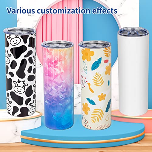 UIRZOTN 8 Pack 20 OZ Sublimation Tumbler Blanks Skinny Straight in Bulk, Stainless Steel Insulated Sublimation Tumbler with Polymer Coating for Heat Transfer, With Lid, Straw, ribbon, Gift Box