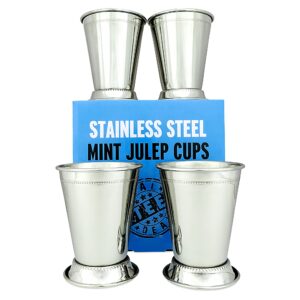 mint julep cups: stainless steel glasses, set of 4, metal 12 oz cocktail glasses, party supplies (4)