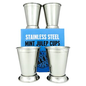 Mint Julep Cups: Stainless Steel Glasses, Set of 4, Metal 12 oz Cocktail Glasses, Party Supplies (4)