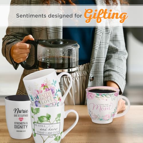 Christian Art Gifts White with Pastel Floral Ceramic Coffee Mug for Women and Men, Faith Hope Love - 1 Corinthians 13:13 Lead-free and Cadmium-free, Bible Verse Inspirational Coffee Cup, 12 oz