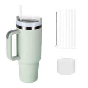 WEERSHUN 40 oz Tumbler With Handle，Straw and Silicone Boot，Stainless Steel Water Bottle Travel Mug，Keeps Drinks Cold up to 30 Hours，Leak Proof, Dishwasher Safe (Light green)