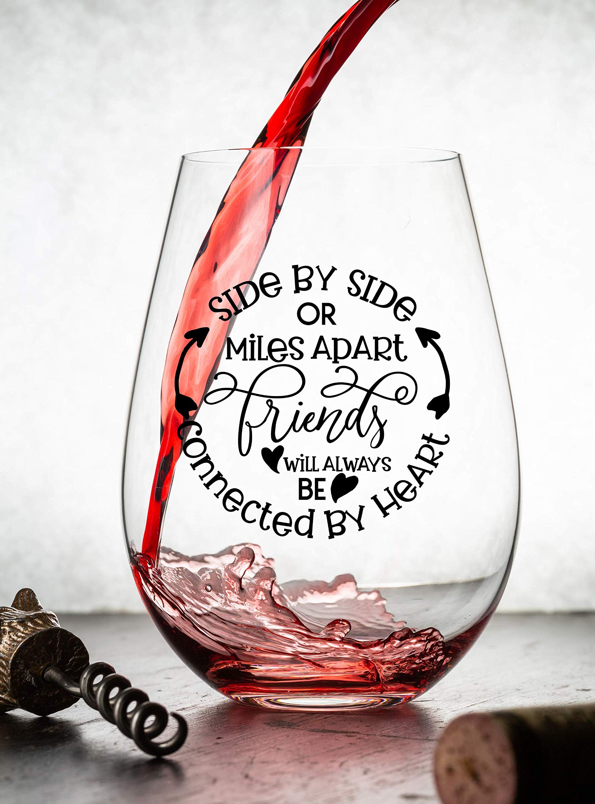 Vivid Ventures Best Friend Wine Glass With Friendship Saying Side By Side Or Miles Apart Best Friend For Women, Sister, Mom, Grandma, Nana, Her