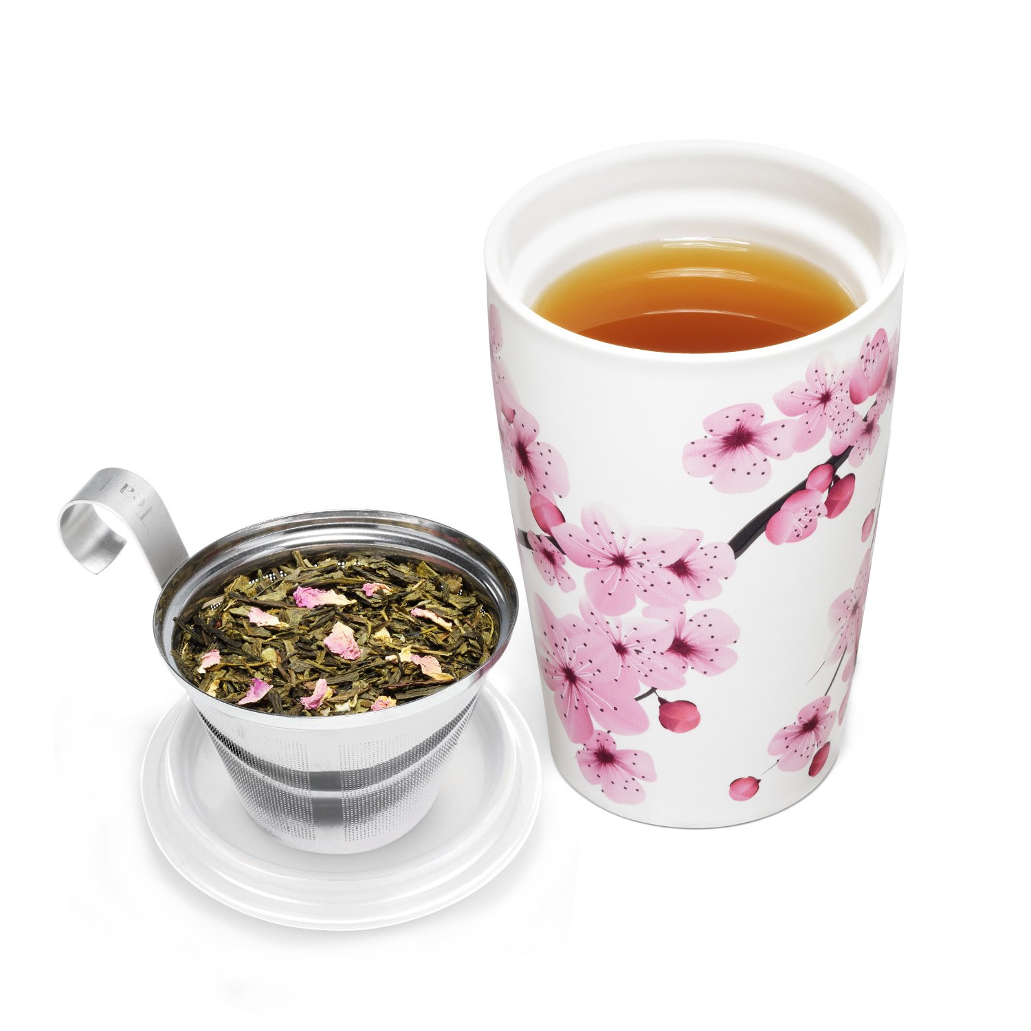 Tea Forte Kati Cup Hanami, Ceramic Tea Infuser Mug with Lid for Steeping Loose Leaf Tea, 12oz Ceramic Tea Infuser Cup for Tea Lovers, Tea Gifts