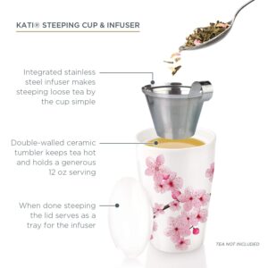 Tea Forte Kati Cup Hanami, Ceramic Tea Infuser Mug with Lid for Steeping Loose Leaf Tea, 12oz Ceramic Tea Infuser Cup for Tea Lovers, Tea Gifts