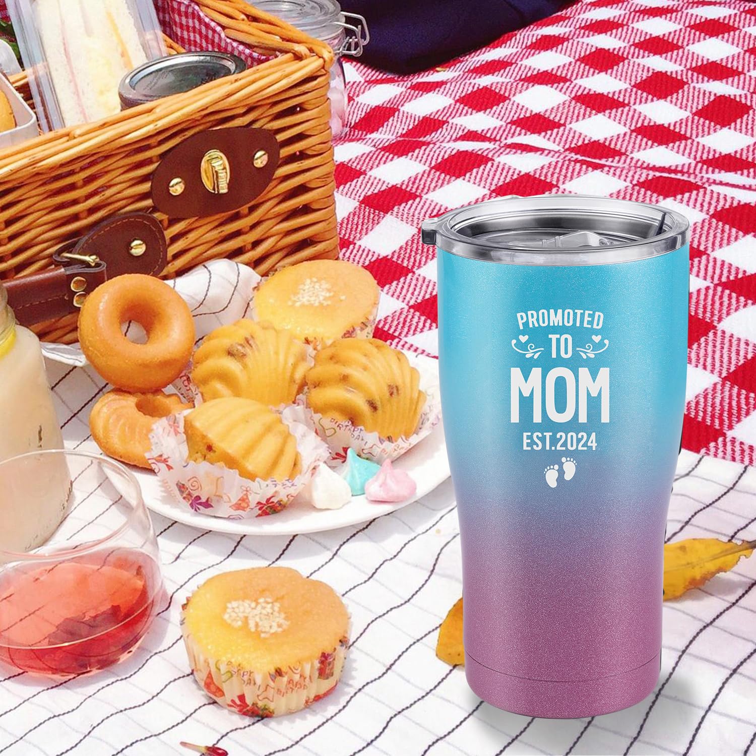 NUI LIVING Promoted to Mom Est 2024 Tumbler - New Mom Gifts Ideas - First Time Mom - Mom to be - Mommy w/New Baby Gift - Cute Expecting Mother to be Baby Shower Presents for Her (Purple Teal 2022)