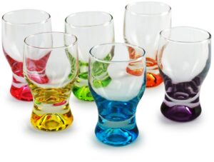 circleware shot, set of 6, heavy base glassware drinking whiskey glass cups for vodka, brandy, bourbon & liquor beverage dining décor gifts, 1.7 oz, tipsy colors