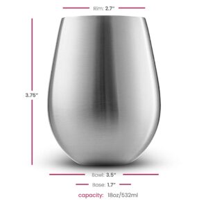 18oz Stainless Steel Stemless Wine Glass Set of 4 - Unbreakable, Portable for Outdoor Events