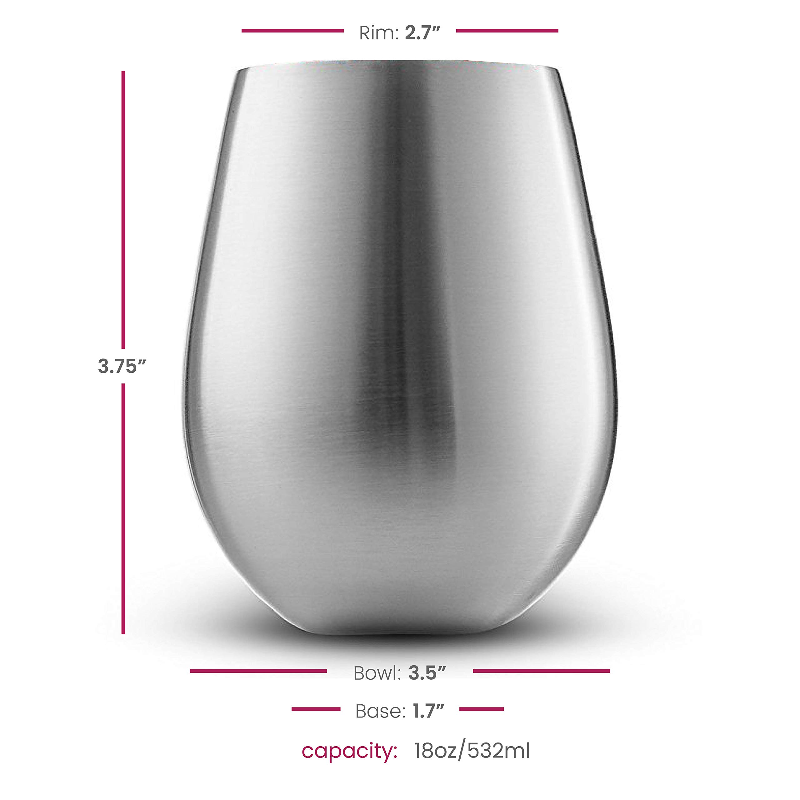 18oz Stainless Steel Stemless Wine Glass Set of 4 - Unbreakable, Portable for Outdoor Events