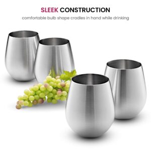 18oz Stainless Steel Stemless Wine Glass Set of 4 - Unbreakable, Portable for Outdoor Events