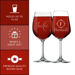 The Wedding Party Store, Personalized 16oz Wine Glass with Stem - Custom Engraved with Any Name and Initial