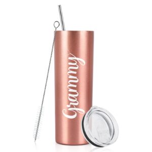qtencas mothers day gifts for grandma, grammy stainless steel insulated skinny tumbler, new grandma gifts gigi mimi christmas gifts for grandma to be grammy nana from grandchildren(20oz, rose gold)