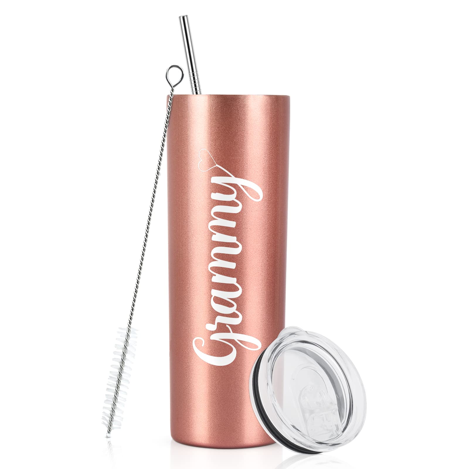 Qtencas Mothers Day Gifts for Grandma, Grammy Stainless Steel Insulated Skinny Tumbler, New Grandma Gifts Gigi Mimi Christmas Gifts for Grandma to be Grammy Nana from Grandchildren(20oz, Rose Gold)