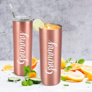 Qtencas Mothers Day Gifts for Grandma, Grammy Stainless Steel Insulated Skinny Tumbler, New Grandma Gifts Gigi Mimi Christmas Gifts for Grandma to be Grammy Nana from Grandchildren(20oz, Rose Gold)