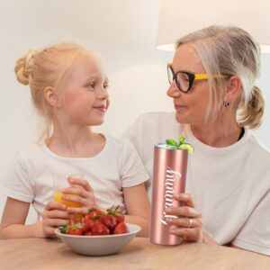 Qtencas Mothers Day Gifts for Grandma, Grammy Stainless Steel Insulated Skinny Tumbler, New Grandma Gifts Gigi Mimi Christmas Gifts for Grandma to be Grammy Nana from Grandchildren(20oz, Rose Gold)