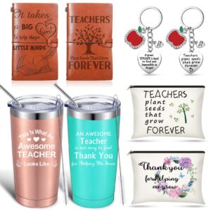 sabary 8 pieces novelty teacher's day appreciation gifts set for women, 20 oz travel tumbler with straws brushes and lids, teacher makeup bag cosmetic bag, teacher keychain, teacher leather journal
