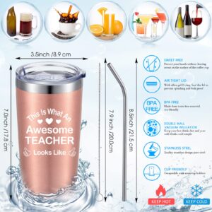 Sabary 8 Pieces Novelty Teacher's Day Appreciation Gifts Set for Women, 20 oz Travel Tumbler with Straws Brushes and Lids, Teacher Makeup Bag Cosmetic Bag, Teacher Keychain, Teacher Leather Journal