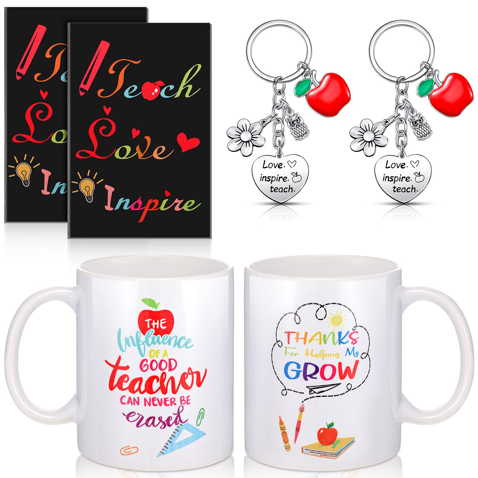 Baderke 6 Pieces Teacher Appreciation Gifts Sets Teacher Gifts Thank You Gifts for Women Include 2 Teacher Coffee Mug Cups 2 Keychains and 2 Mini Notepads Teacher Gifts for Women