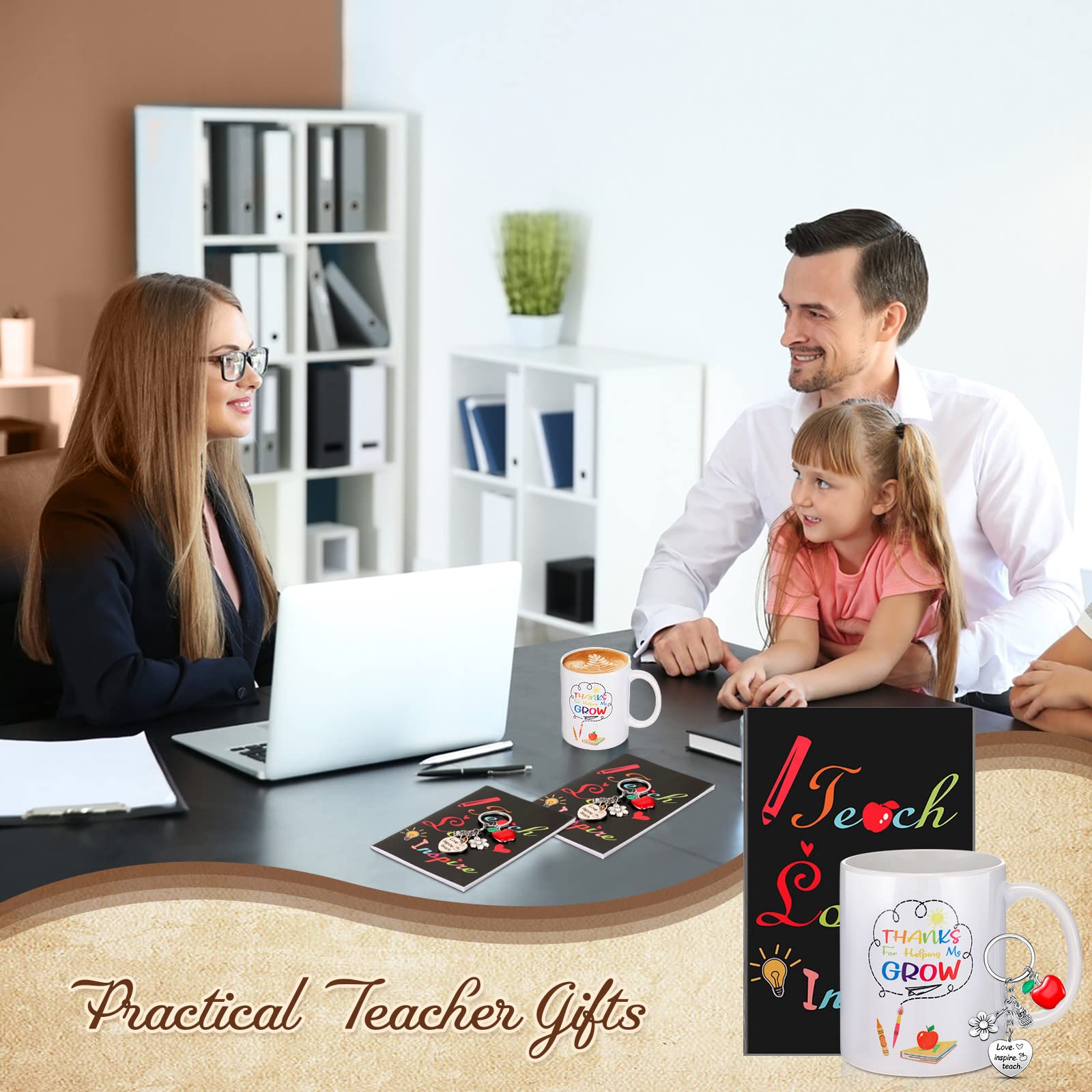 Baderke 6 Pieces Teacher Appreciation Gifts Sets Teacher Gifts Thank You Gifts for Women Include 2 Teacher Coffee Mug Cups 2 Keychains and 2 Mini Notepads Teacher Gifts for Women