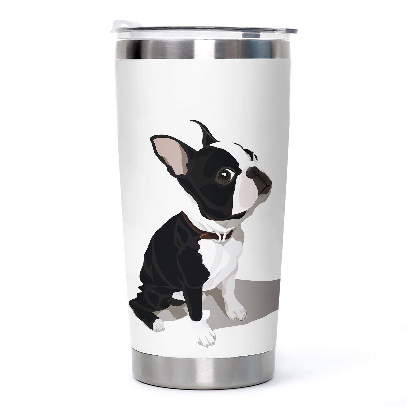 Boston Terrier Stainless Steel Tumbler with Lid 20oz Funny Bulldog Vacuum Insulated Tumbler Ideal Gifts to Dog Mom, Dad, Kids, Water Coffee Cup Travel Mug Home Office Outdoor Mug