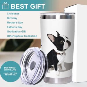 Boston Terrier Stainless Steel Tumbler with Lid 20oz Funny Bulldog Vacuum Insulated Tumbler Ideal Gifts to Dog Mom, Dad, Kids, Water Coffee Cup Travel Mug Home Office Outdoor Mug