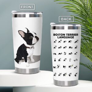 Boston Terrier Stainless Steel Tumbler with Lid 20oz Funny Bulldog Vacuum Insulated Tumbler Ideal Gifts to Dog Mom, Dad, Kids, Water Coffee Cup Travel Mug Home Office Outdoor Mug