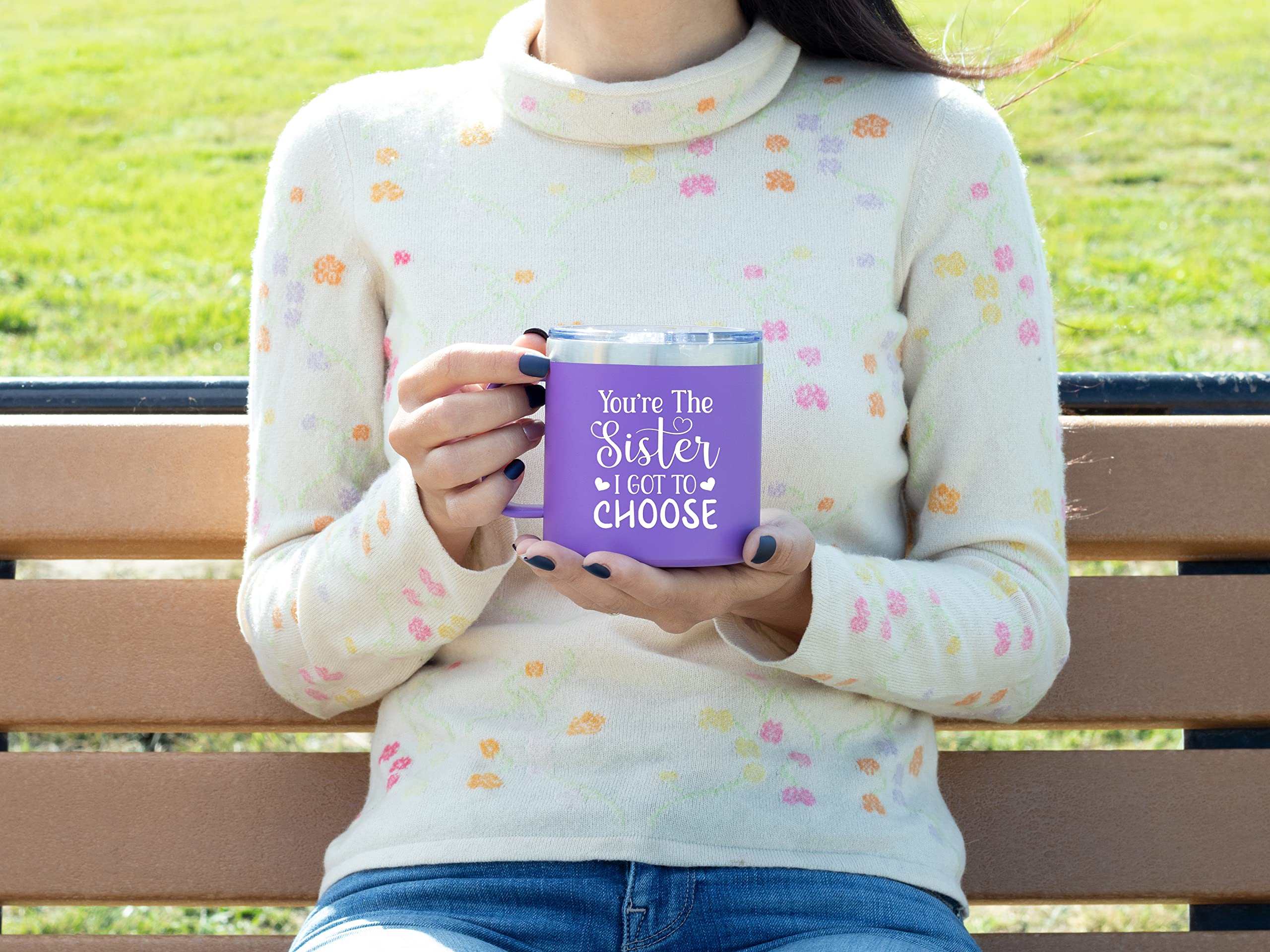 KLUBI Gifts for Best Friend – “You’re the Sister I Got to Choose” 14oz Purple Tumbler Mug -Cute Idea for Friendship, Long Distance, Bestie, Birthday, Present, Female, Hostess, BFF