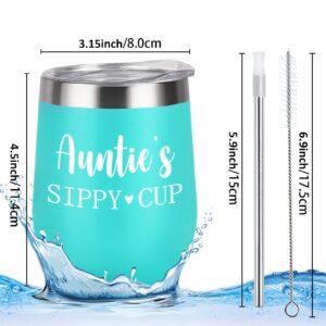 Lifecapido Aunt Gift, Auntie's Sippy Cup 12oz Wine Tumbler with Lid, Auntie Gifts Set from Niece Nephew, Mother's Day Gift Birthday Gift Christmas Gift for Women Aunt Auntie, Aqua Blue