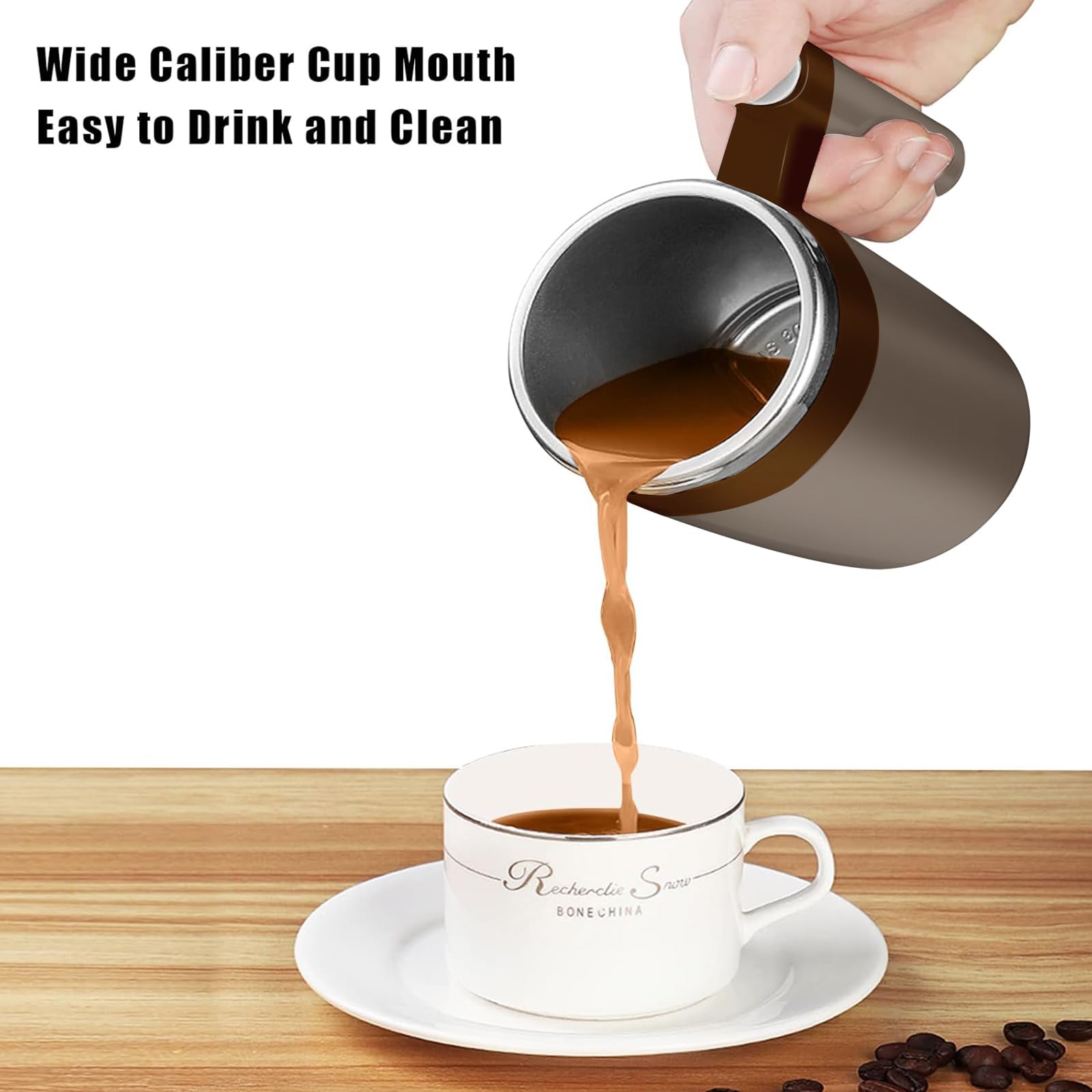 FCSWEET Self Stirring Mug,Rechargeable Auto Magnetic Coffee Mug with 2Pc Stir Bar,Waterproof Automatic Mixing Cup for Milk/Cocoa at Office/Kitchen/Travel 14oz Best Gift - Black