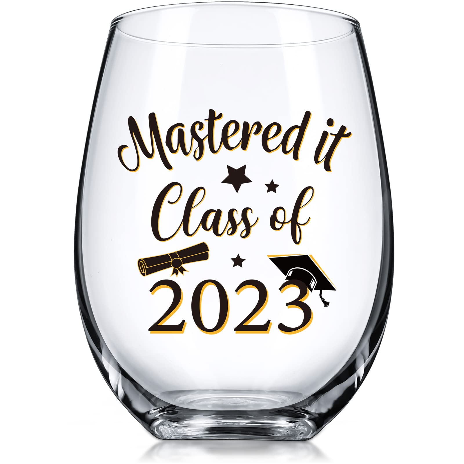 Mastered It Class of 2023 Graduation Wine Glass Graduation Inspirational Gifts 17 oz Stemless Wine Glass for Him Her High School University Graduate College Grad Mastering Degree