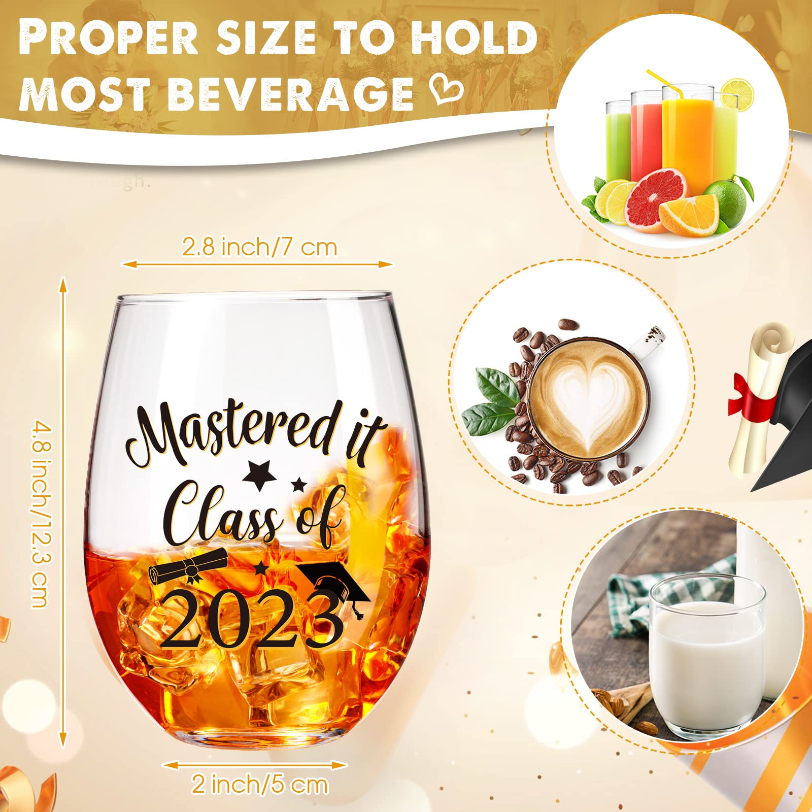 Mastered It Class of 2023 Graduation Wine Glass Graduation Inspirational Gifts 17 oz Stemless Wine Glass for Him Her High School University Graduate College Grad Mastering Degree