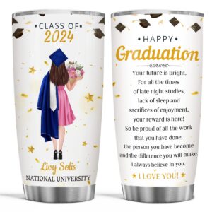 wowcugi Personalized Graduation Tumbler Class Of 2024 Custom Cups with Lid 20oz 30oz Travel Mugs Happy Graduation Gifts for Her Women Daughter Sisters Best Friends