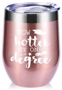 momocici now hotter by one degree 12 oz wine tumbler.graduation gifts. gift for college and high school graduates.college grad masters degree gifts for men women mug(rose gold)