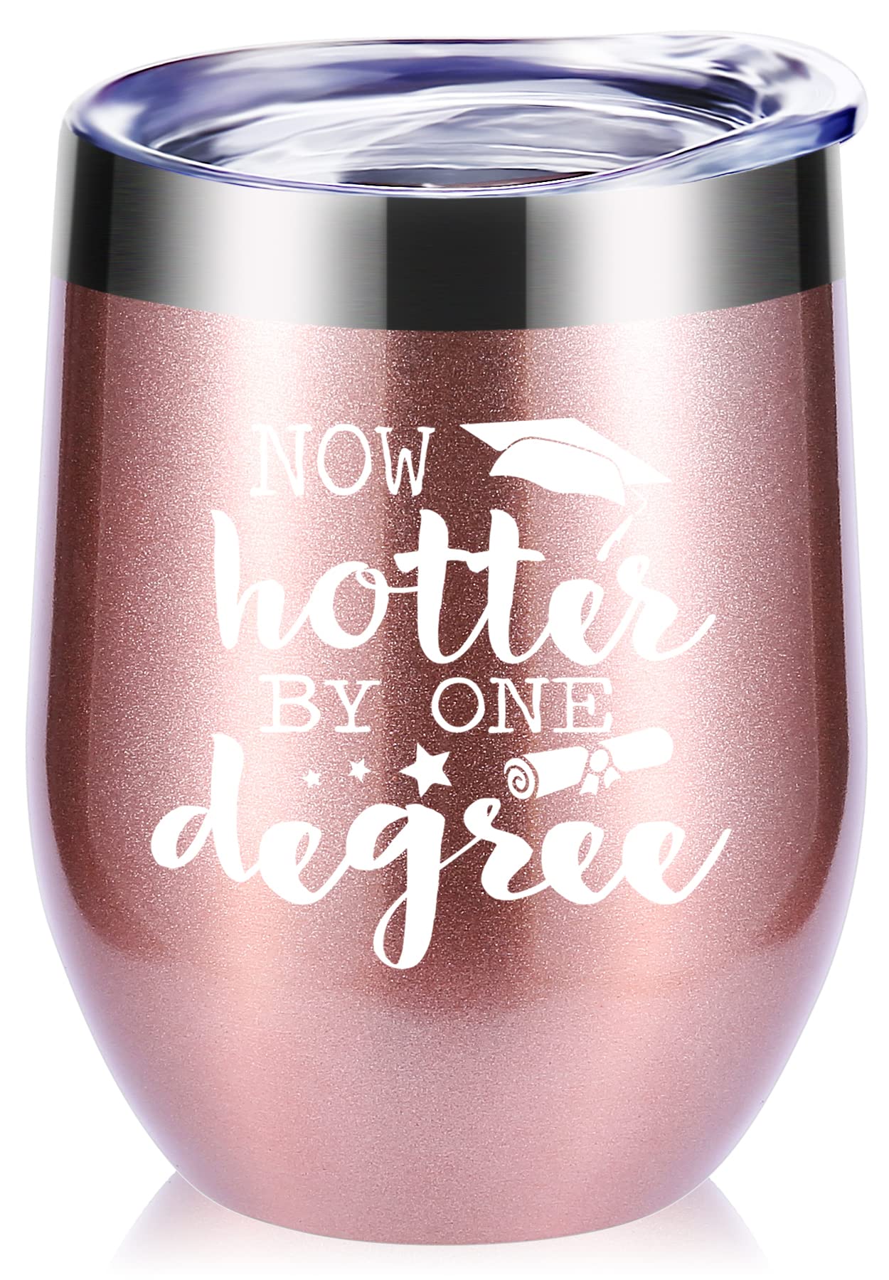 momocici Now Hotter by One Degree 12 OZ Wine Tumbler.Graduation Gifts. Gift for College and High School Graduates.College Grad Masters Degree Gifts for Men Women Mug(Rose Gold)