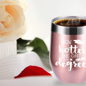 momocici Now Hotter by One Degree 12 OZ Wine Tumbler.Graduation Gifts. Gift for College and High School Graduates.College Grad Masters Degree Gifts for Men Women Mug(Rose Gold)