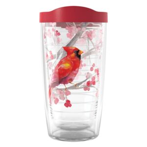 tervis christmas holiday cardinal and berry branches made in usa double walled insulated tumbler travel cup keeps drinks cold & hot, 16oz, classic