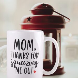 BLUE RIBBON Mothers Day Gifts, Coffee Mug, MOM Thanks For Squeezing Me Out, Funny Coffee Mug in Decorative Gift Box with Foam, Gifts for Moms, 15 oz