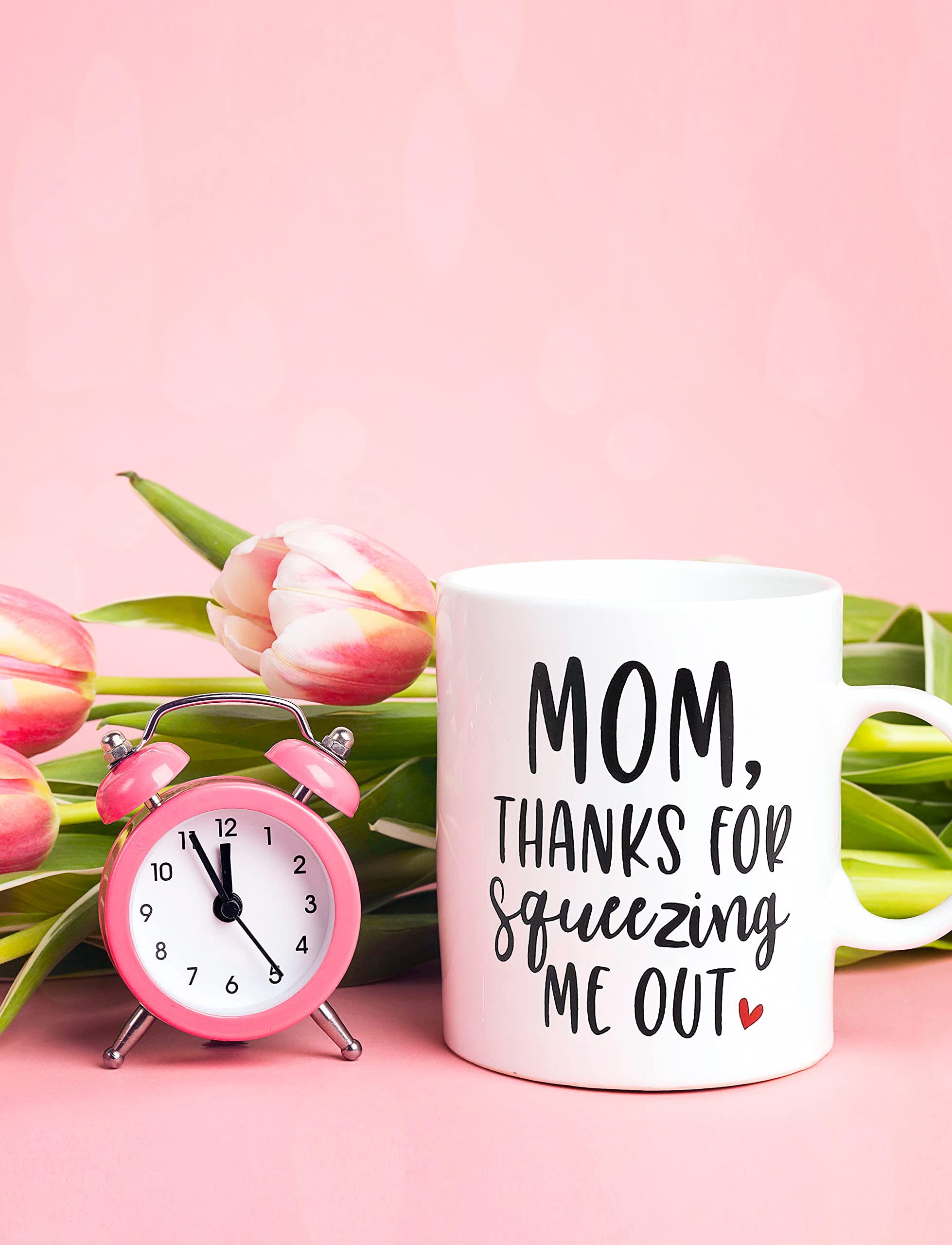 BLUE RIBBON Mothers Day Gifts, Coffee Mug, MOM Thanks For Squeezing Me Out, Funny Coffee Mug in Decorative Gift Box with Foam, Gifts for Moms, 15 oz