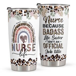 Macorner Nurse Gifts For Women - Nurse Accessories For Work Coffee Mug - Nurse Gifts For Birthday, Nurses Week Gifts, Graduation - Stainless Steel 20oz Leopard Tumbler Cup Coffee Mug Gifts For Nurse